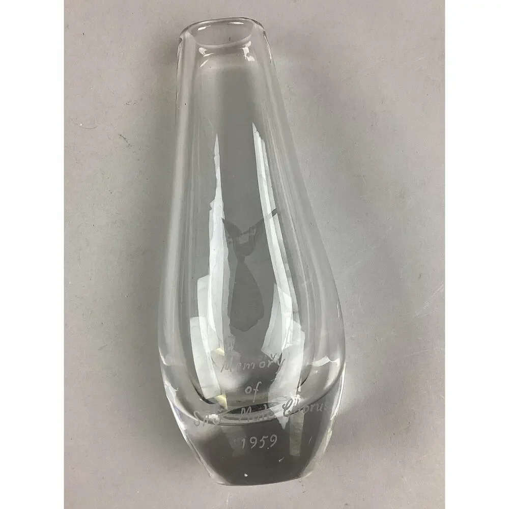 Vintage Kosta Boda Etched Glass Flower Vase - Flute Player - 8.5”